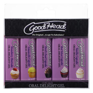 Doc Johnson Goodhead Oral Delight Gel Cupcakes 5pk flavoured Oral Gel 1361 36 BX 782421083212 Boxview