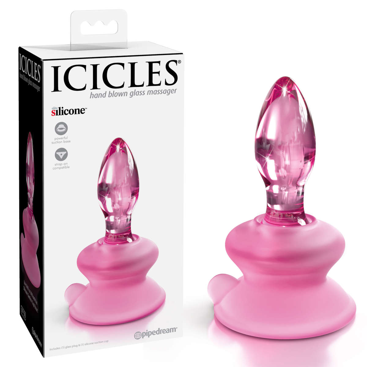 Pipedream Icicles Suction Cup Glass Butt Plug Pink PD2890 11 603912767179 Multiview