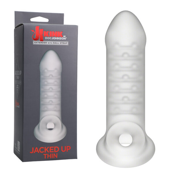 Jacked Up Thin Penis Extender with Ball Strap Thin Frosted Clear 2402 50 BX 782421059736 Multiview