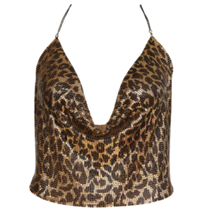 Love in Leather MUSE Chain Glomesh Cowl Neck Halter Top Leopard PT003LEO 1620003125150 Detail