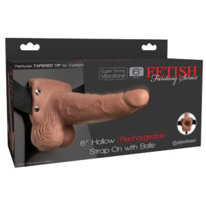Pipedream Fetish Fantasy Series 6 Inch Hollow Rechargeable Vibrating Strap On Medium Tan Flesh PD 3395 22 603912759211 Boxview