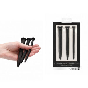 Shots Ouch Silicone Rugged Nail Urethral Sounding Plug Set Black OU434BLK 8714273524720 Multiview