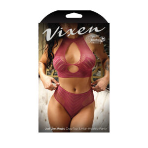 Fantasy Lingerie Vixen Just Like Magic Crop Top and High Waisted Panty OS Burgundy V791OS 657447310102 Boxview.jpg