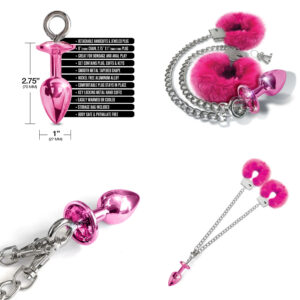 Global Novelties NIXIE Metal Jewel Plug and Furry Cuffs Set Pink 1000323 850010096964 Multi Detail.jpg
