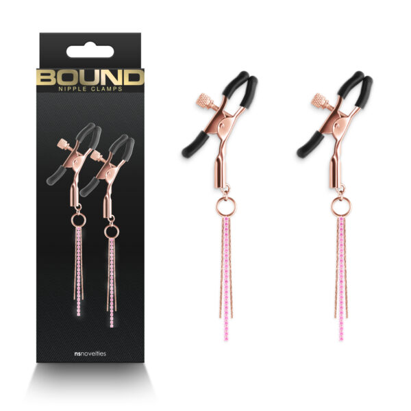 NS Novelties Bound D3 Adjustable Nipple Clamps with Crystal and Chain Tassels Rose Gold Pink NSN 1302 81 657447107269 Multiview.jpg