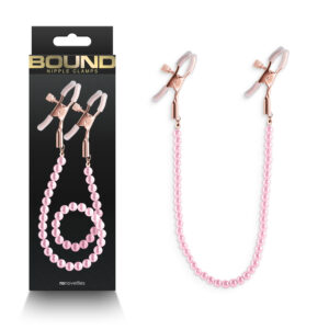 NS Novelties Bound DC1 Adjustable Nipple Clamps with Pearl Bead Connector Rose Gold Pink NSN 1302 44 657447106880 Multiview.jpg