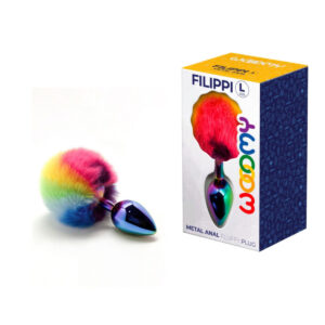 Wooomy Filippi Fluffy Rainbow Tail Metal Butt Plug Large Rainbow Oil Slick 21056 8433345210568 Multiview.jpg
