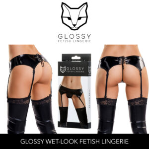 Glossy Fetish Lingerie Almira Wetlook Garter Belt Black 955021