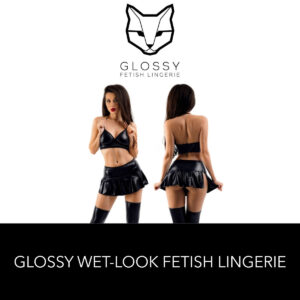 Glossy Fetish Lingerie Heidi Wetlook Corset Halter Top With and Skirt Set Black 955034