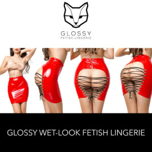 Glossy Fetish Lingerie Kellie Wetlook Skirt With Lace Up Back Red 955049