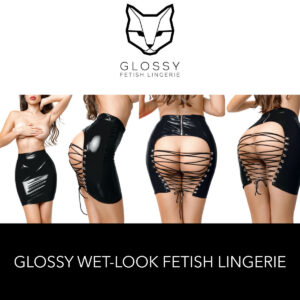 Glossy Fetish Lingerie Leanne Wetlook Skirt With Lace Up Back Black 955050
