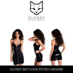 Glossy Fetish Lingerie Naomi Wetlook Dress With Front Zipper Black 955022