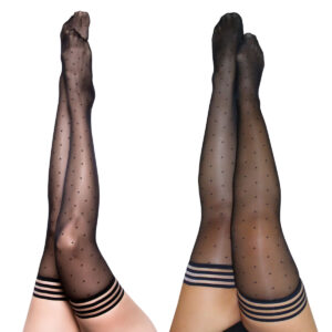 Kixies Ally Silicone Stay Up Striped Band Top Polka Dot Thigh High Stockings Black Detail.jpg