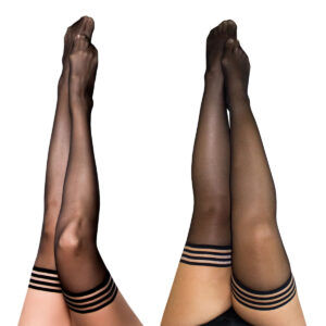 Kixies Taylor Silicone Stay Up Striped Band Top Sheer Thigh High Stockings Black Detail.jpg