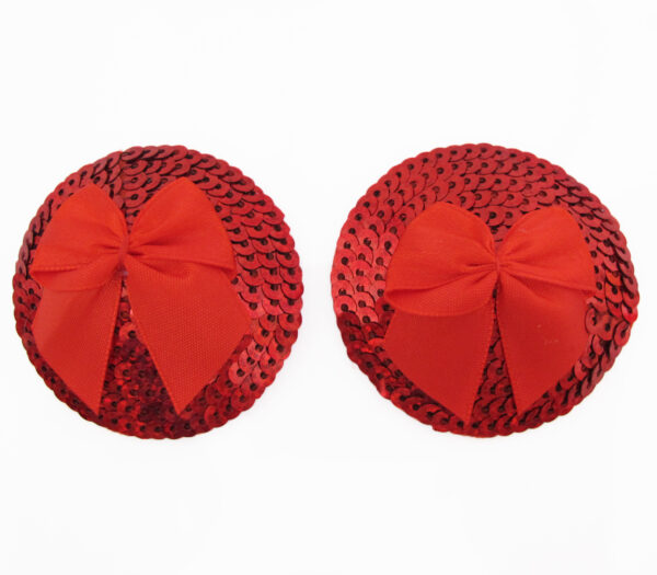 Love in Leather Round sequin nipple cover pastie bow detail Red NIP004RED 1491600418545 Detail.jpg
