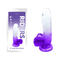 Playful – Riders 6″ Cock With Balls  (Ombre Purple to Clear)