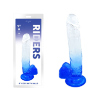 Playful – Riders 9″ Cock With Balls  (Ombre Blue to Clear)