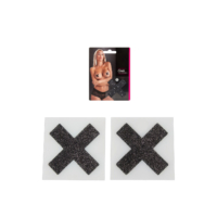 Cottelli – X shaped Nipple Stickers Pasties (Black Glitter)